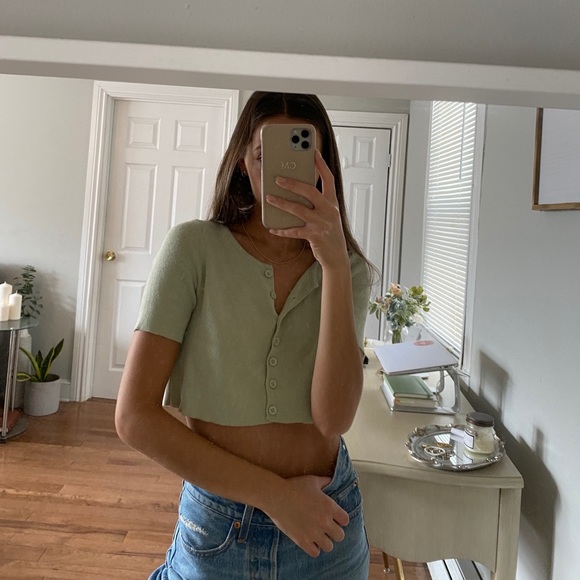 Princess Polly Jaden Top Green Cropped 